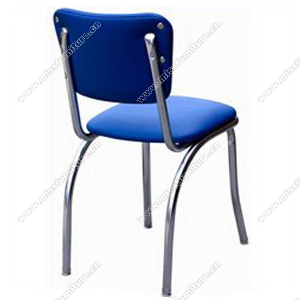 drak blue leather bent back american style 50's metal chairs, thin seat without décor sample blue 1950's american metal chairs , American 1950s style retro diner chair furniture M-8352