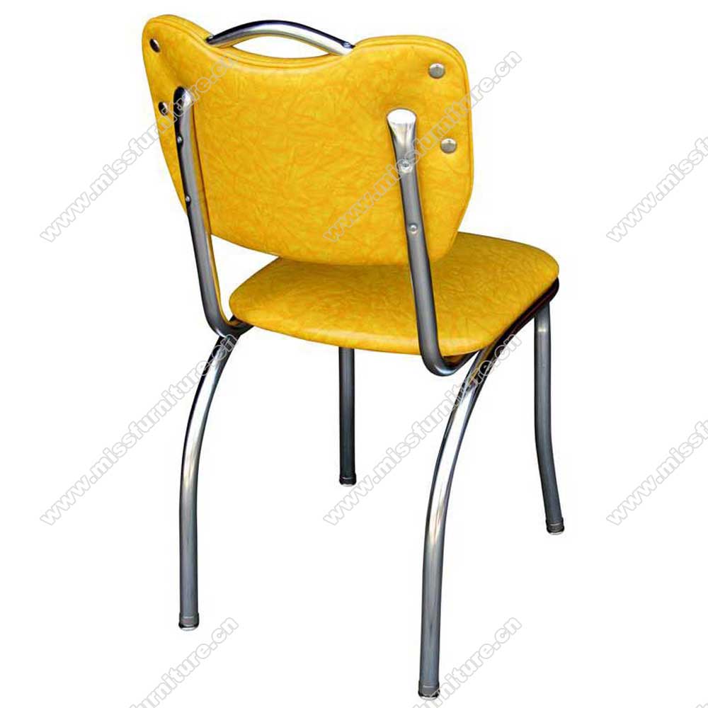 Stripe back with handle yellow leather american style 1950s dinner chairs, steel frame with thin seat 1950s american dinner chairs, American 1950s style retro diner chair furniture M-8363