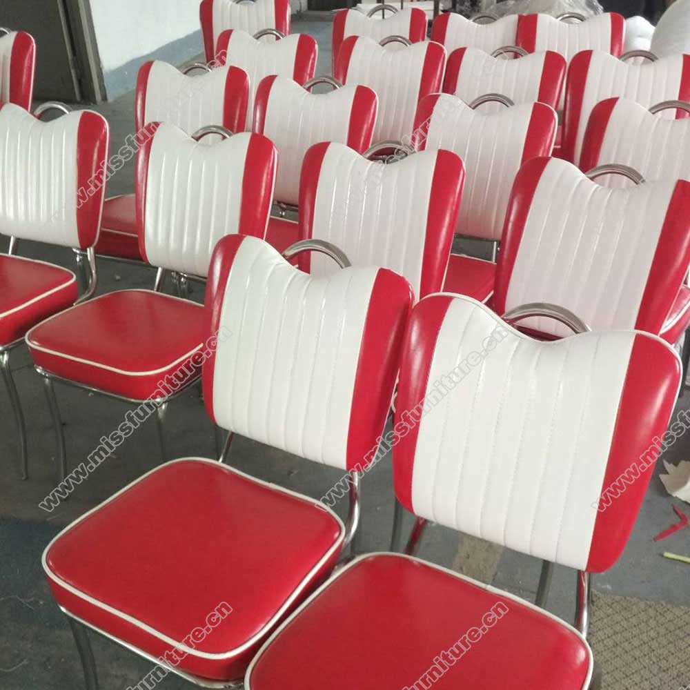 Red and white colour with handle 1960's style retro diner chairs, stainless steel classic with handle backrest retro 1960s diner chairs, American 1950s style retro diner chair furniture M-8356