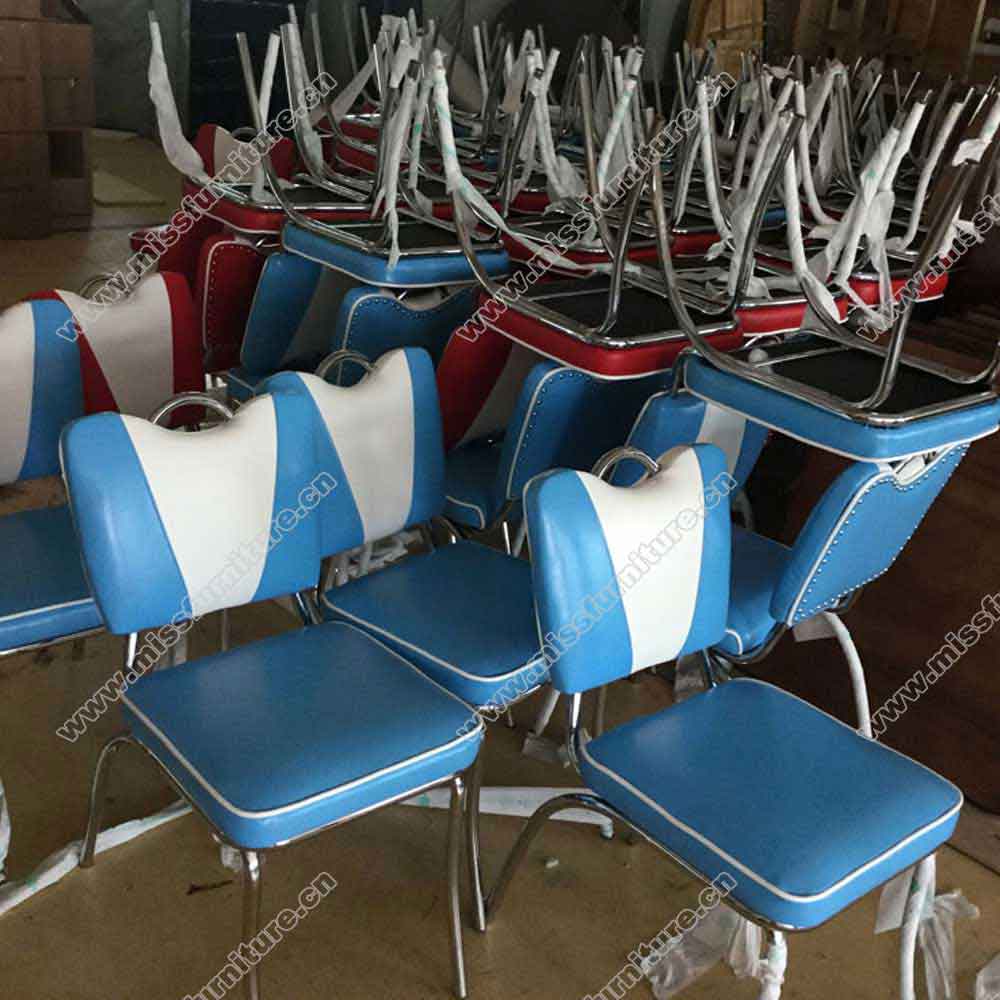 Customize american style 50s retre restaurant smooth with piping blue leather V back with handle retro diner chairs gallery