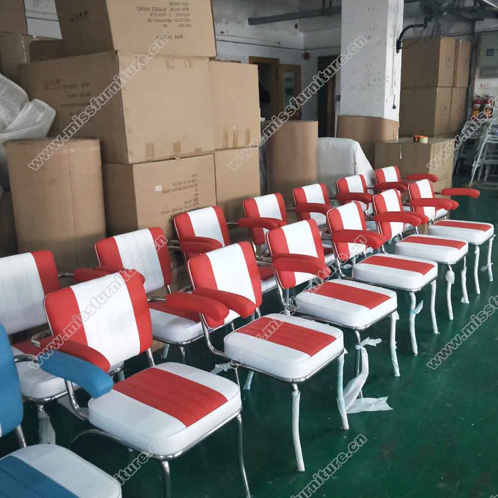 Factory customize American style red and white leather with handrest stainless steel chrome retro diner chairs gallery