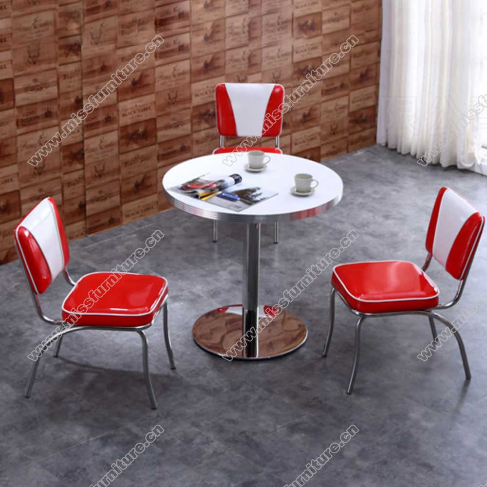 Customize 1950s retro restaurant smooth with piping gloss red and white PU leather V back american diner chairs gallery