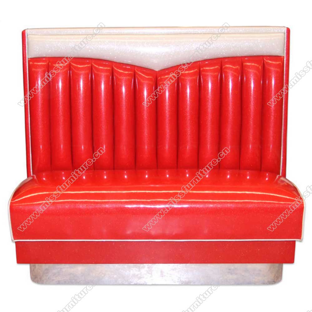 Red and white wave top 1960's retro diner booth seating, red wave top with stainless steel footer retro 1960s booth sofas seating, American 1950s style retro diner booth seating furniture M-8528