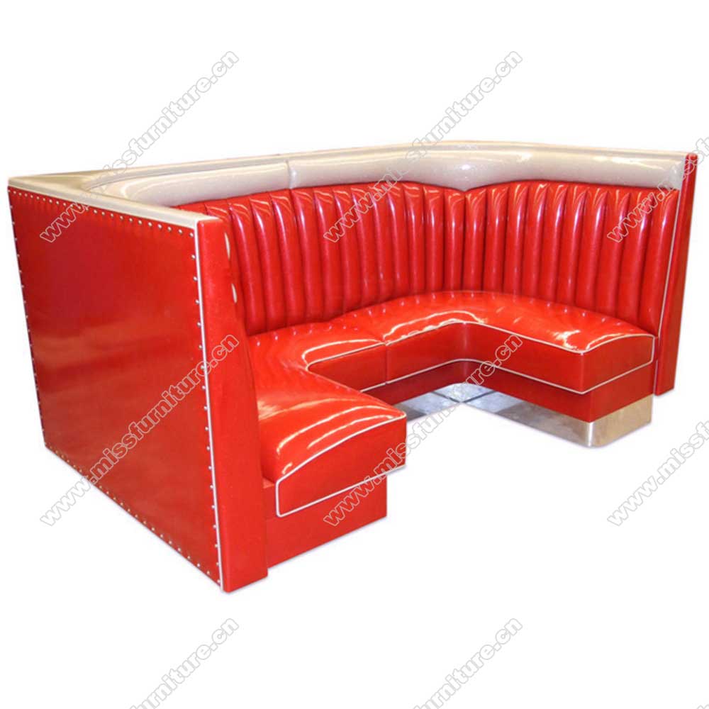 Customize red wave top midcentury retro diner corner booth seating, red wave top with steel footer 6 seat retro 50's corner booth seating, American 1950s style retro diner booth seating furniture M-8554