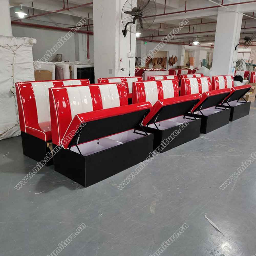 Factory produce red and white leather with open seater storage american style retro diner booth seating gallery