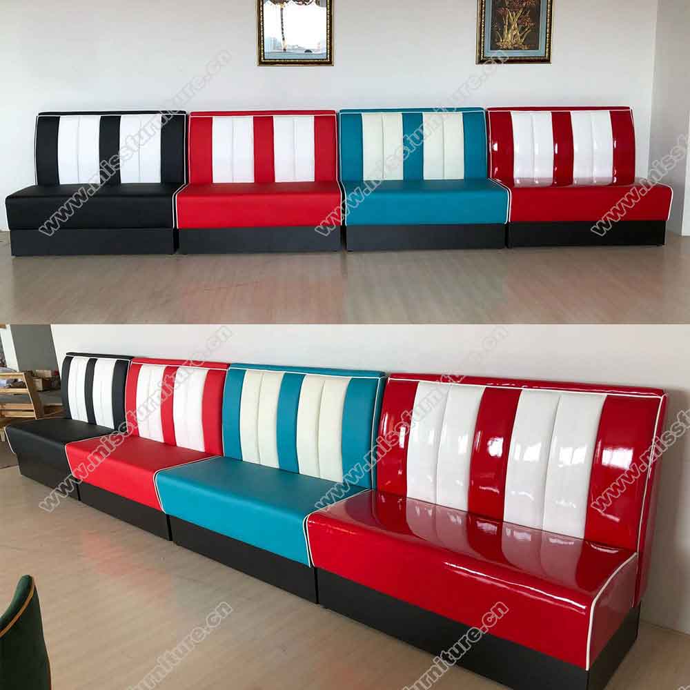 Customize long 3 seater red and white leather diner booth seating, 59