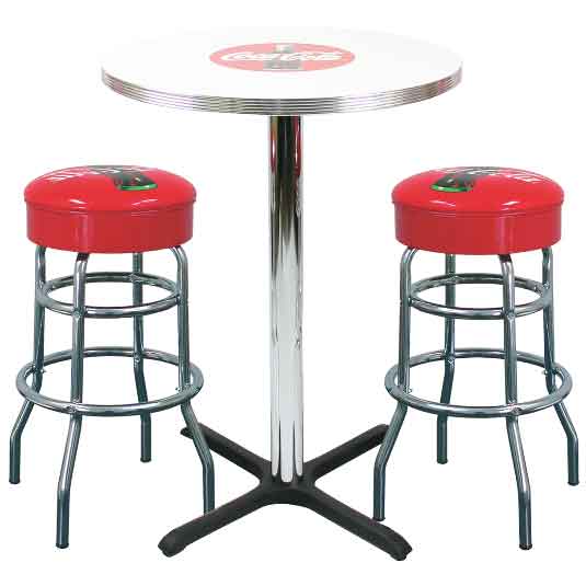 Hotsale red color with cola pattern 1950s american dining room retro bar stools and bar table set, american high bar table and bar stools set, American 1950s style retro diner bar chairs and table set furniture M-8604