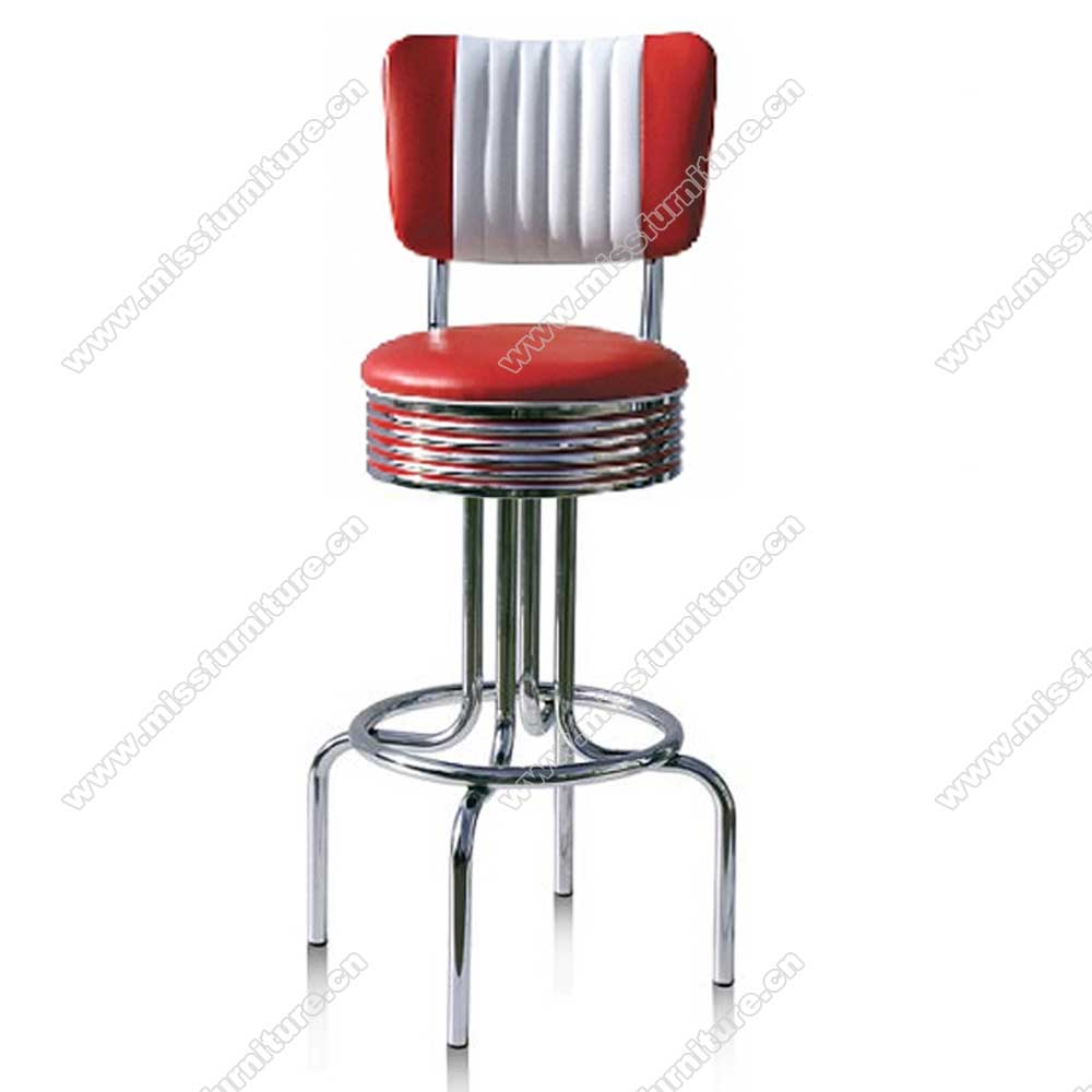 Classical black/red color vinyl #304 steel stripe back round 50s restaurant bar chairs, stainless steel thin seater restaurant american 50s bar chairs,American 1950s style retro diner bar chairs furniture M-8806