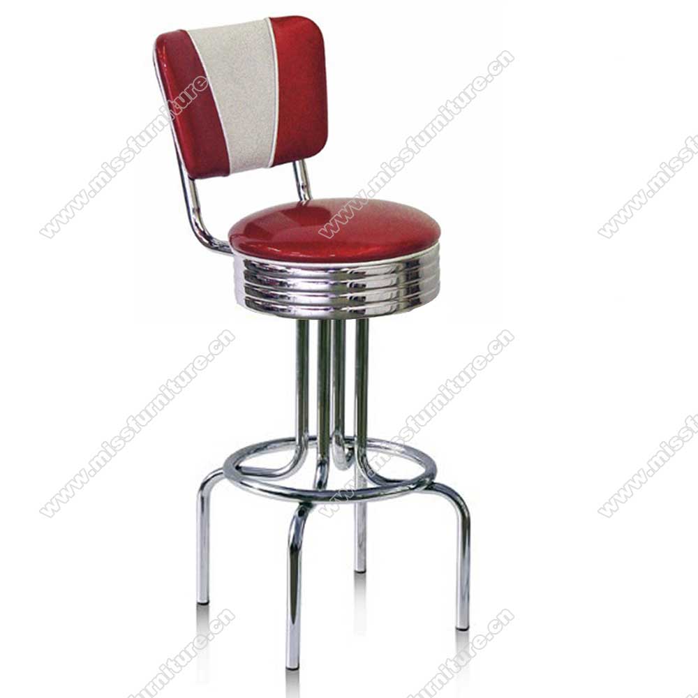 Hotsale steel round rubby/blue V shape backrest 50's retro bar stools, with round footer and V backrest american 50's retro club stools, American 1950s style retro diner bar stools furniture M-8817