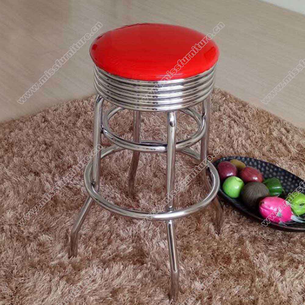 Customize cola red colour retro american dinette round bar table and bar stools set, steel frame retro dinette round barstools and bar table set, American 1950s style retro diner bar chairs and table set furniture M-8606