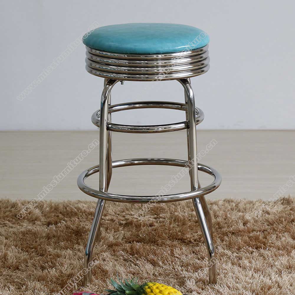 Turquoise round steel frame with footer 1960s kitchen retro bar stools,gross turquoise round steel frame kitchen retro 1960s bar stools, American 1950s style retro diner bar stools furniture M-8828