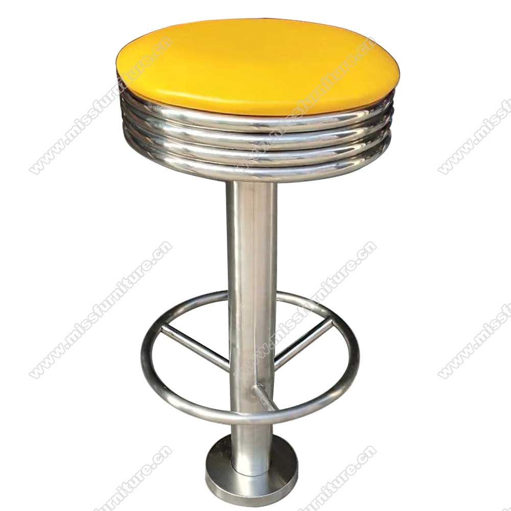 High quality round yellow leather seater and fixed to floor american retro dinette steel retro diner barstools gallery