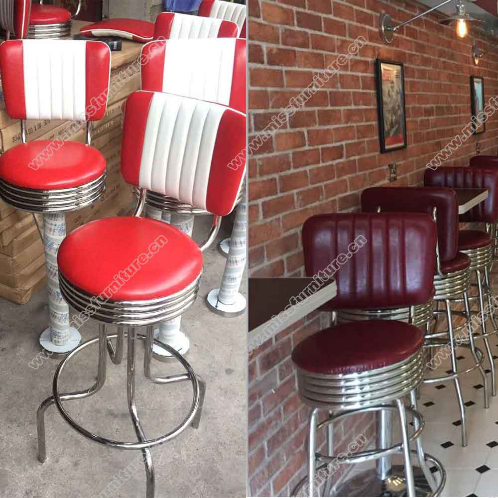 Customize steel frame with red PU leather seater american 1950's style club round 50s retro bar chairs gallery