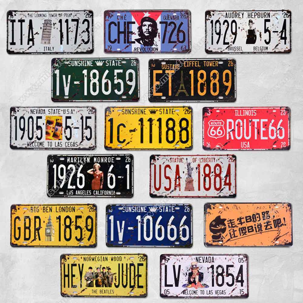 American diner license plate decor, rectangle iron 1950s retro diner license plate decoration,American 1950s retro diner decoration M-89012