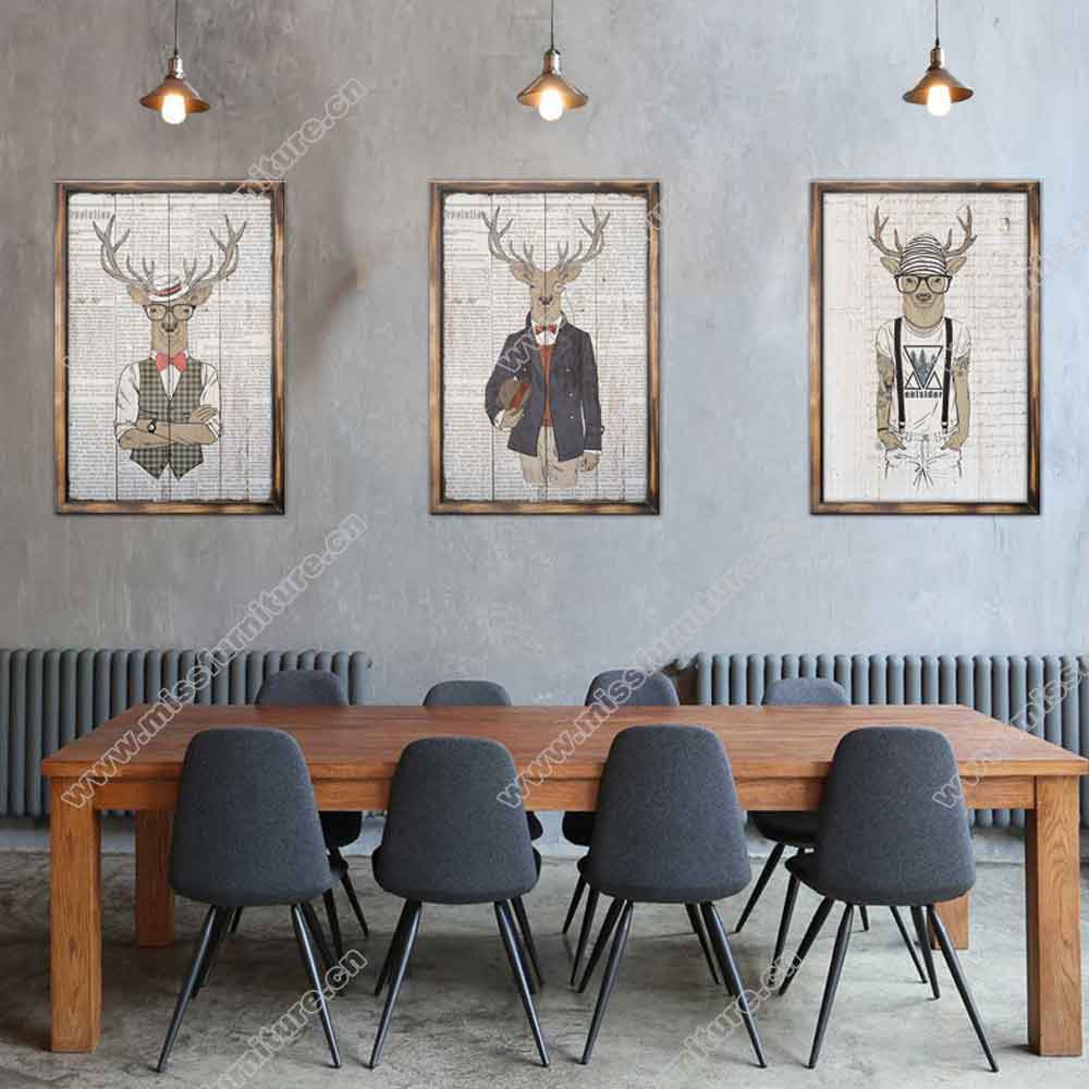 American diner animal mural decor, design MDF retro 1950s diner deer/giraffe/rabbit wall painting decoration,American 1950s retro diner decoration M-89065