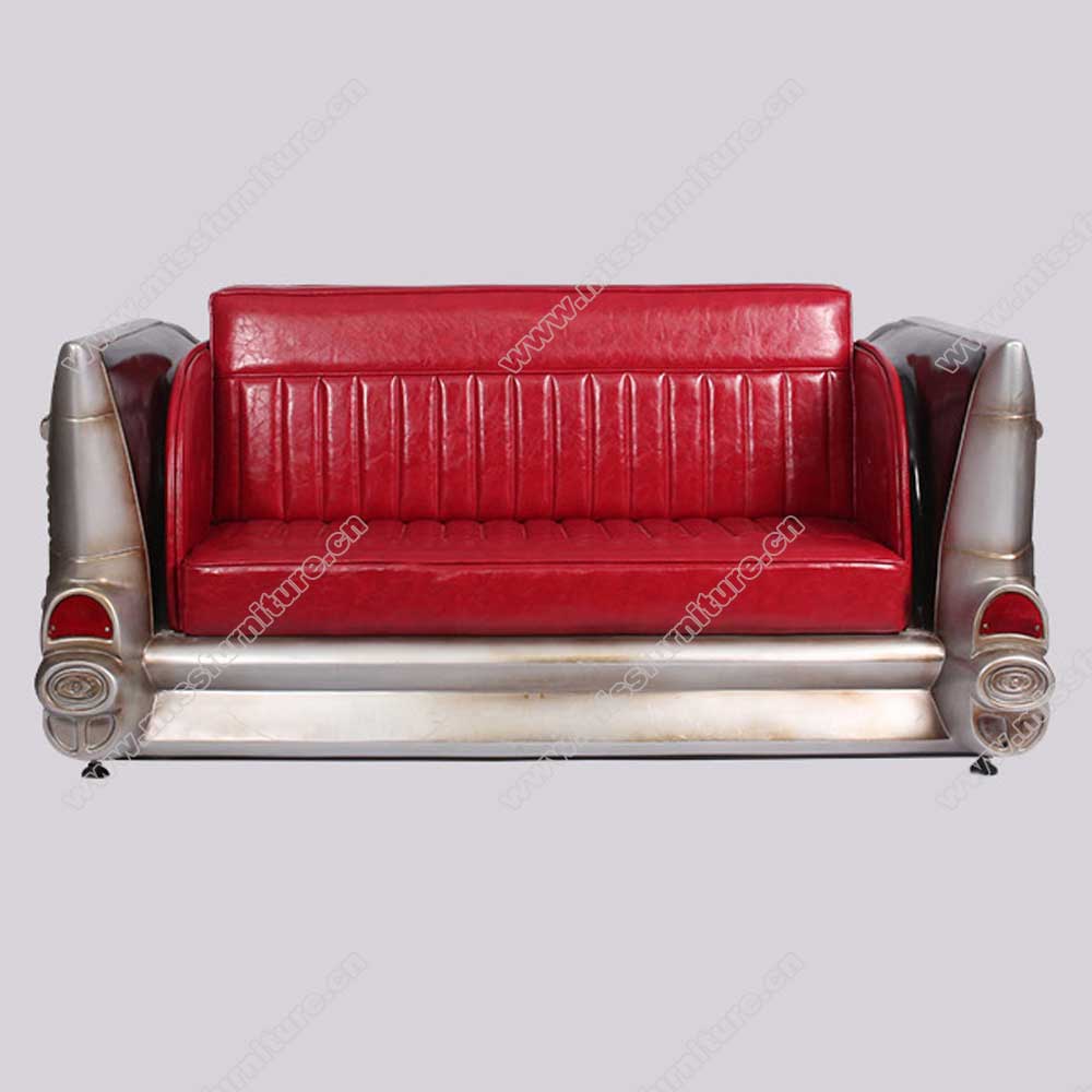 Classic double seater retro diner metal chevrolet back car sofas seating M8961, red leather 2 seater 1950s diner metal chevrolet back car sofas